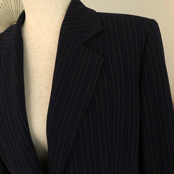 Kasper Pinstripe Blazer Women’s 12 Large Blue 2 Button Corpcore Preppy Office - Picture 3 of 15